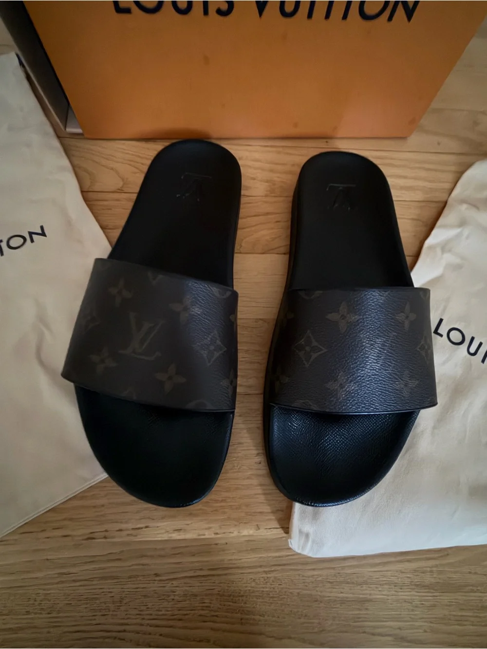 Louis Vuitton Waterfront Mule Men’s Black Brown Monogram Slide Sandals size 7